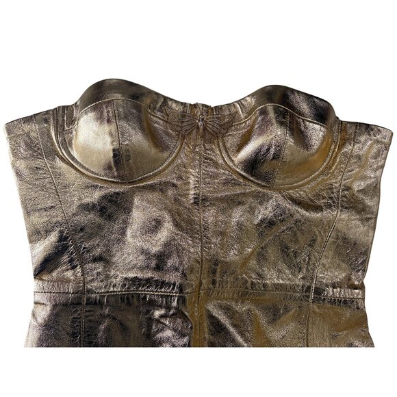 Blumarine Strapless Midi Dress in Gold 42 New Womens Leather Strapless - Picture 5 of 16